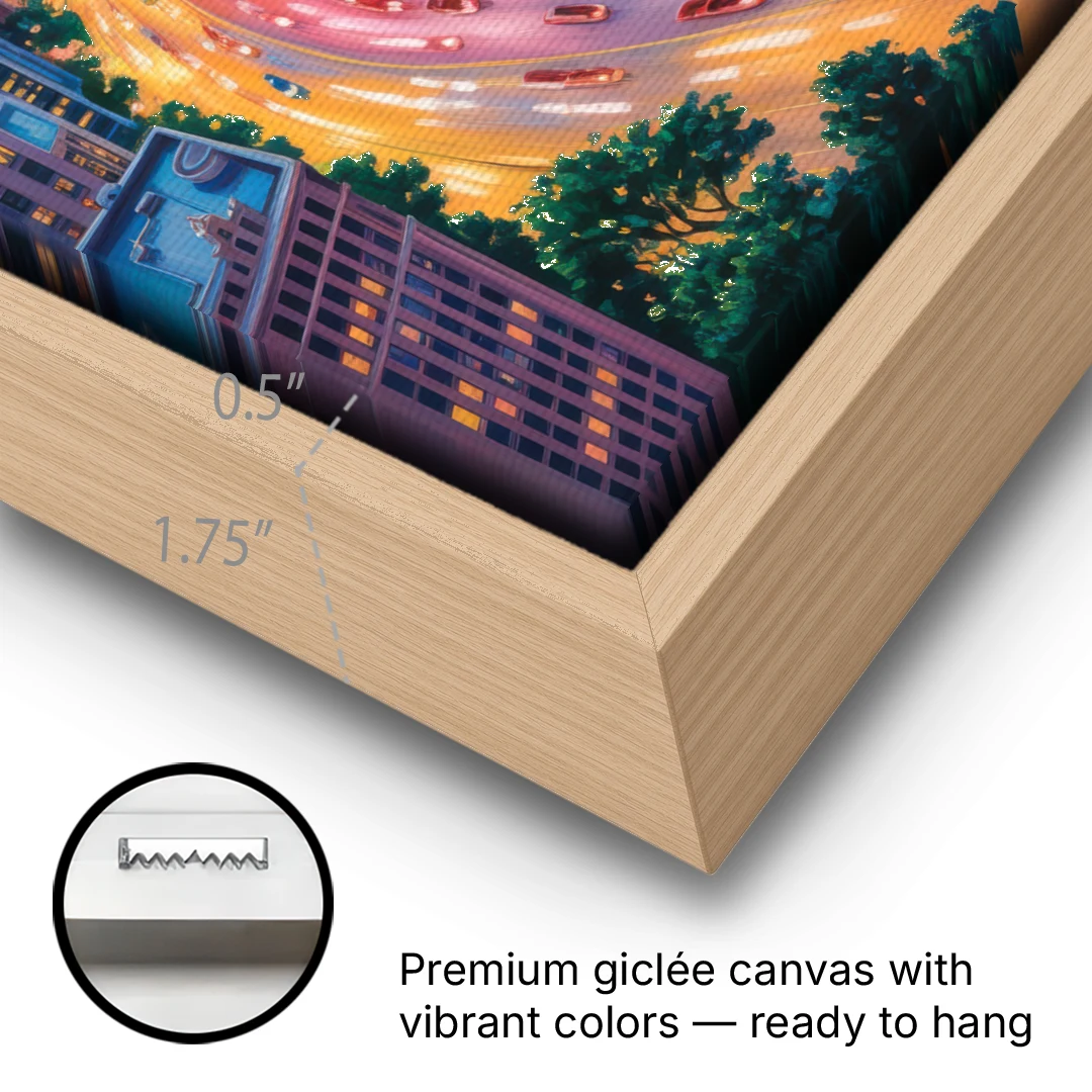 Chicago Lake Shore Drive - Oak Framed Canvas Wall Art - Gallery Wrap Corner