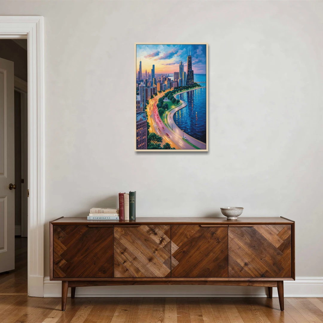 Chicago Lake Shore Drive - Oak Framed Canvas Wall Art - Coffee Table - 24x36