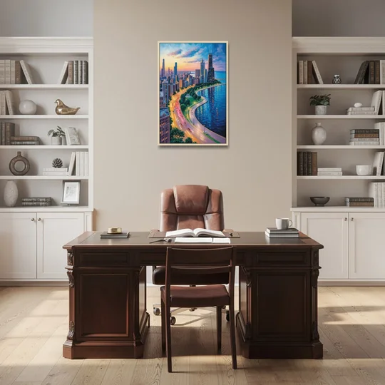 Chicago Lake Shore Drive - Oak Framed Canvas Wall Art - Office - 24x36
