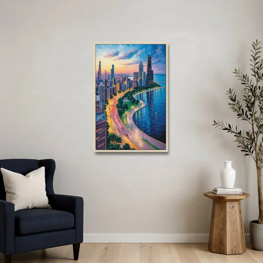 Chicago Lake Shore Drive - Oak Framed Canvas Wall Art - Sofa - 24x36