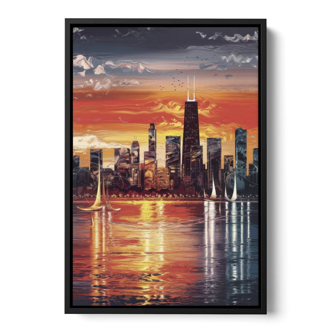 Chicago Lakefront Beauty - Black Framed Canvas Wall Art - Front