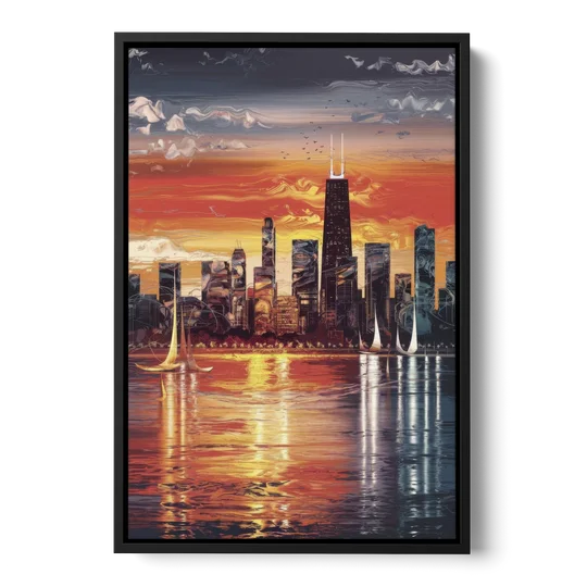 Chicago Lakefront Beauty - Black Framed Canvas Wall Art - Front
