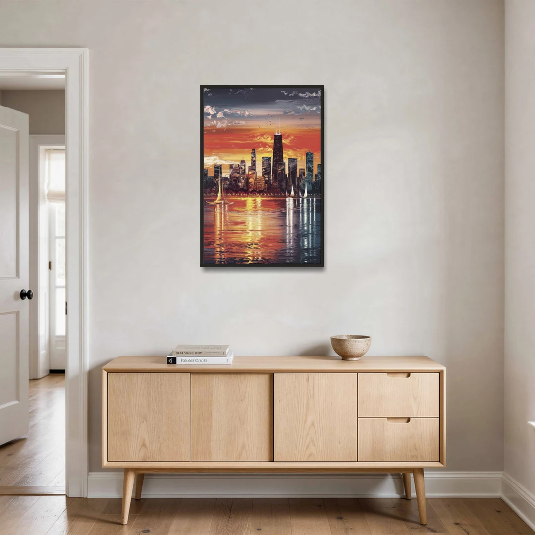 Chicago Lakefront Beauty - Black Framed Canvas Wall Art - Coffee Table - 24x36