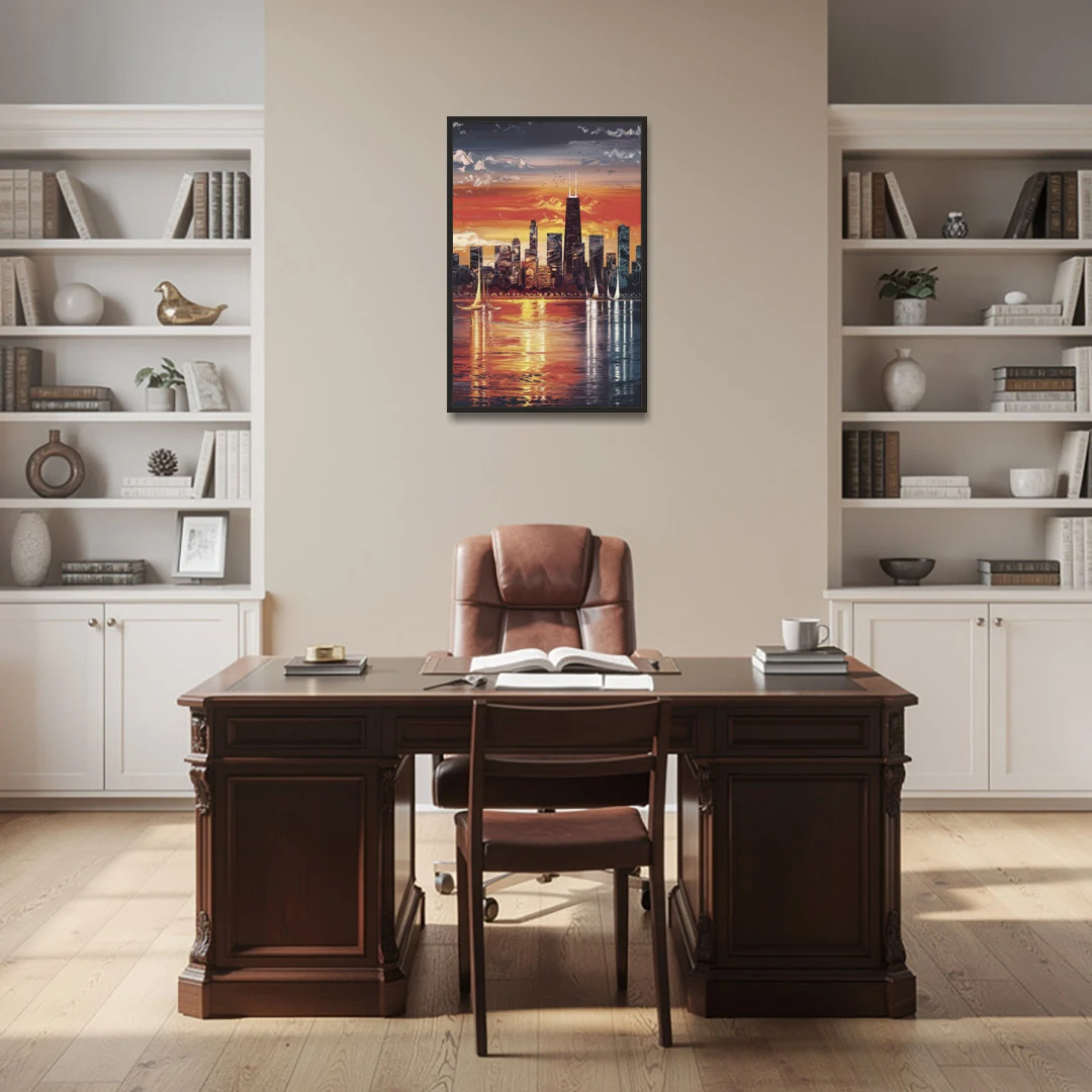 Chicago Lakefront Beauty - Black Framed Canvas Wall Art - Office - 24x36
