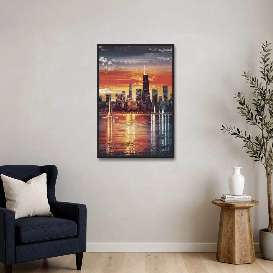 Chicago Lakefront Beauty - Black Framed Canvas Wall Art - Sofa - 24x36