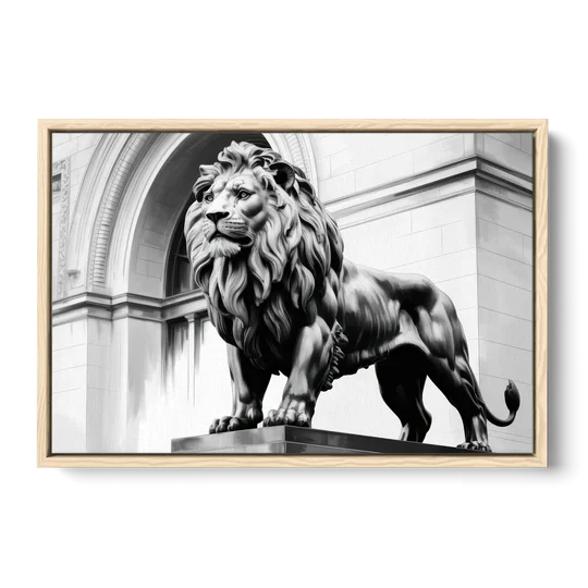 Chicago Lions at the Art Institute - Oak Framed Canvas Wall Art - Front