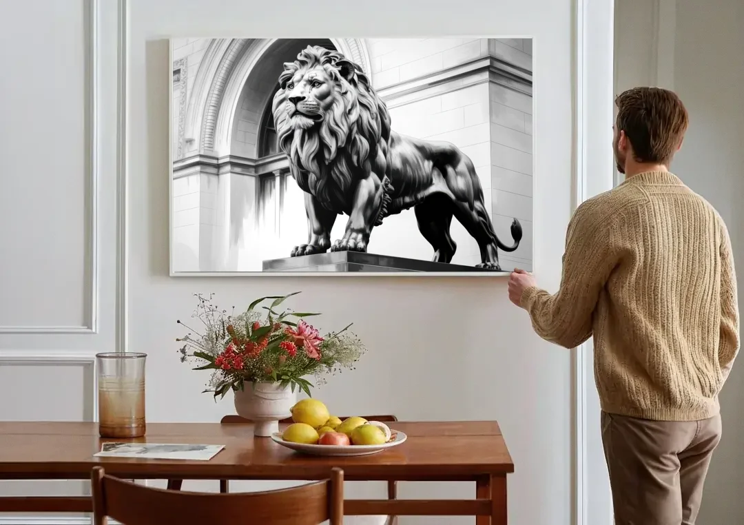 Chicago Lions at the Art Institute canvas wall art above a dining table