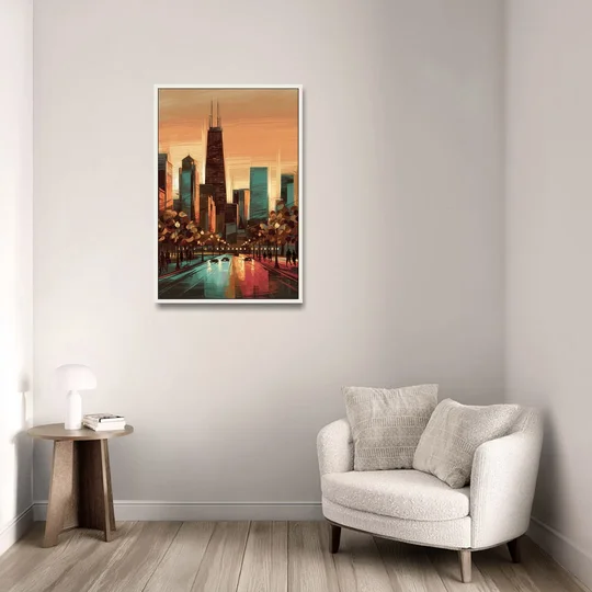 Chicago Magnificent Mile - White Framed Canvas Wall Art - Sofa - 24x36