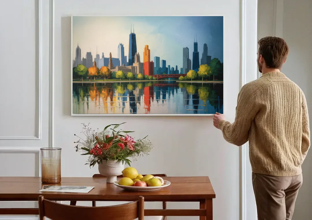 Chicago Museum Campus Skyline canvas wall art above a dining table