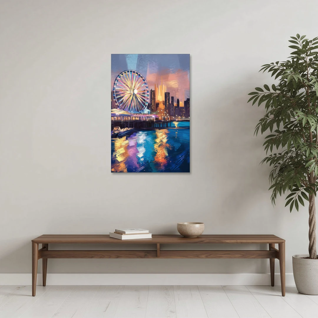 Chicago Navy Pier View - Canvas Wall Art - Coffee Table - 24x36