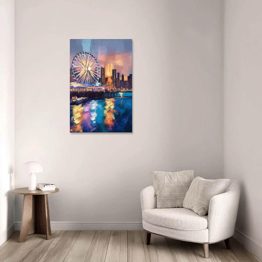 Chicago Navy Pier View - Canvas Wall Art - Sofa - 24x36