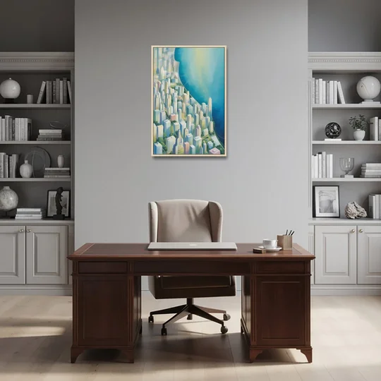 Chicago Neighborhoods Typographic Map - Oak Framed Canvas Wall Art - Office - 24x36