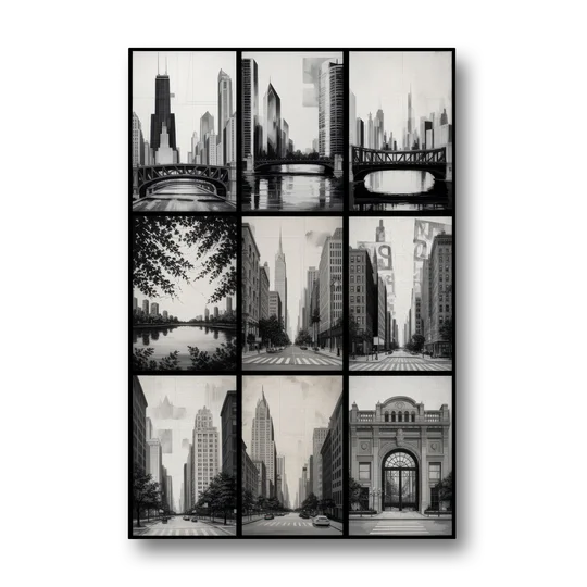 Chicago Nine Neighborhoods Grid - Canvas Wall Art - Front