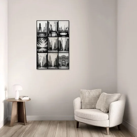 Chicago Nine Neighborhoods Grid - Canvas Wall Art - Sofa - 24x36