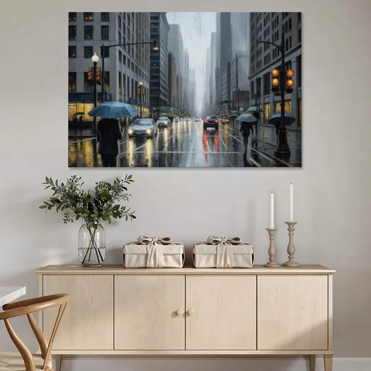 Chicago Rainy Streets in Monochrome - Canvas Wall Art - Coffee Table - 60x40