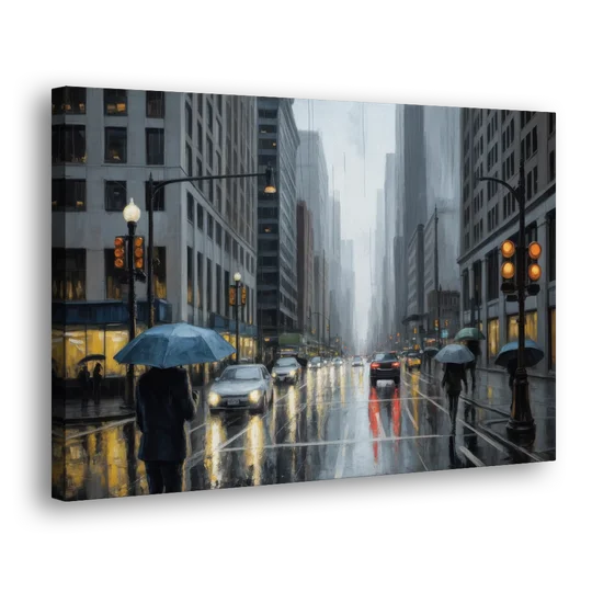 Chicago Rainy Streets in Monochrome - Canvas Wall Art - Side