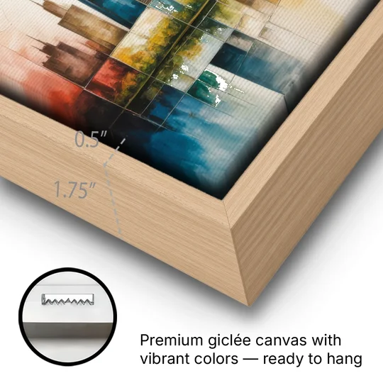 Chicago Retro Travel Poster - Oak Framed Canvas Wall Art - Gallery Wrap Corner