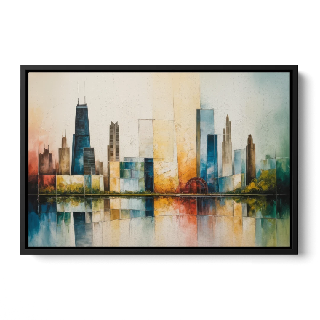 Chicago Retro Travel Poster - Black Framed Canvas Wall Art - Front