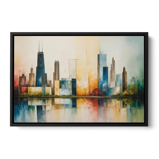 Chicago Retro Travel Poster - Black Framed Canvas Wall Art - Front