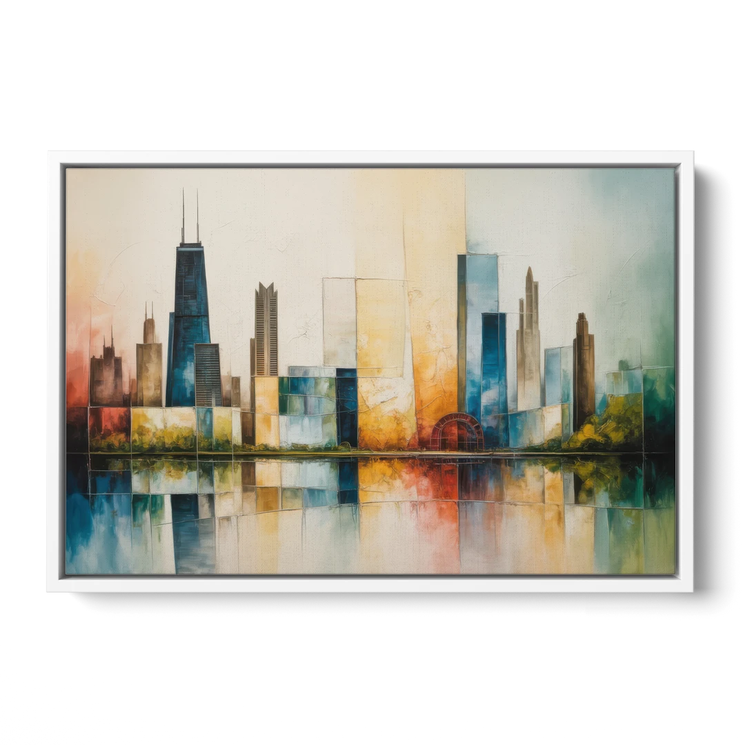 Chicago Retro Travel Poster - White Framed Canvas Wall Art - Front
