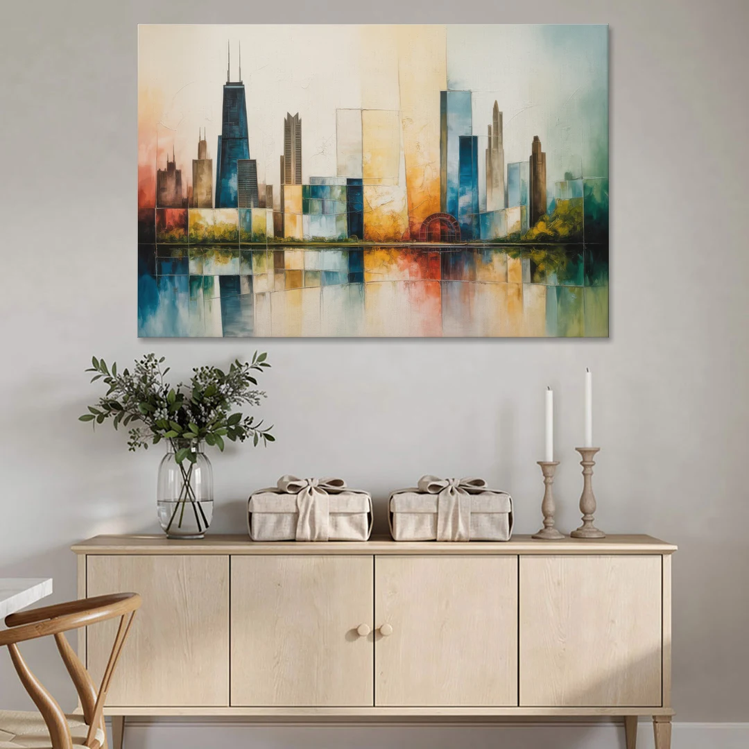 Chicago Retro Travel Poster - Canvas Wall Art - Coffee Table - 60x40