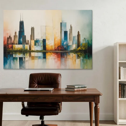 Chicago Retro Travel Poster - Canvas Wall Art - Office - 60x40