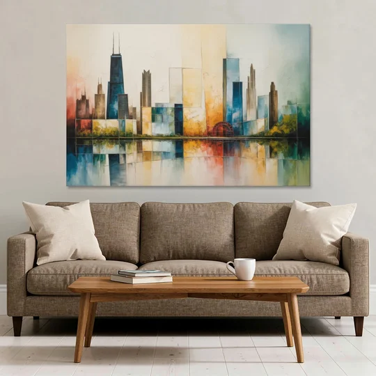 Chicago Retro Travel Poster - Canvas Wall Art - Sofa - 60x40