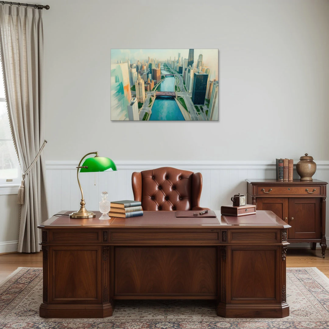 Chicago River Abstract Map - Canvas Wall Art - Office - 36x24