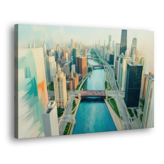 Chicago River Abstract Map - Canvas Wall Art - Side