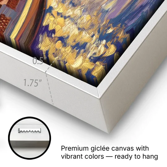 Chicago Riverwalk Charm - White Framed Canvas Wall Art - Gallery Wrap Corner