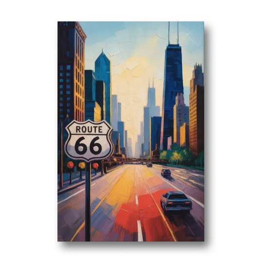 Chicago Route 66 Begins Here - Canvas Wall Art - Front