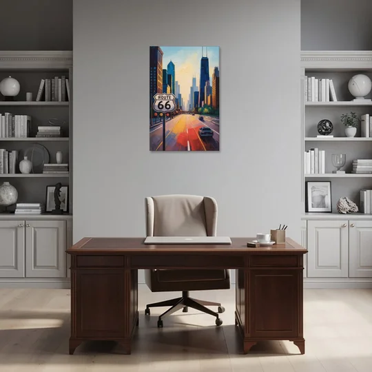 Chicago Route 66 Begins Here - Canvas Wall Art - Office - 24x36