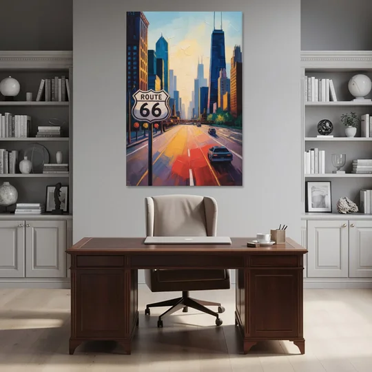 Chicago Route 66 Begins Here - Canvas Wall Art - Office - 40x60