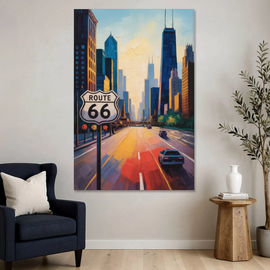 Chicago Route 66 Begins Here - Canvas Wall Art - Sofa - 40x60