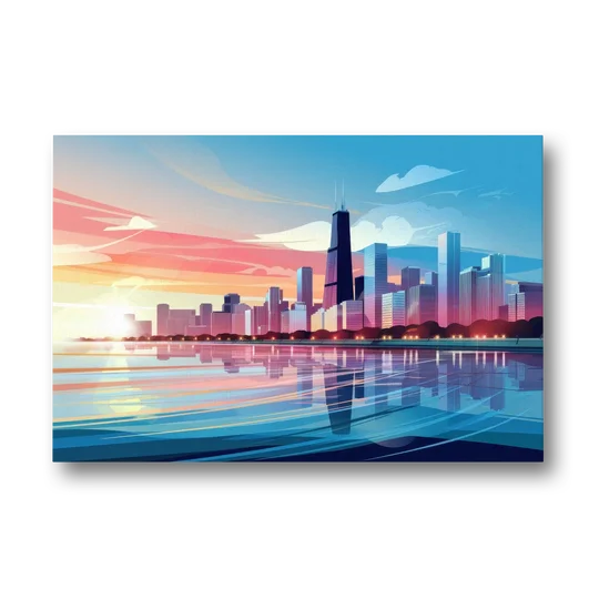 Chicago Skyline At Sunset - Canvas Wall Art - Front