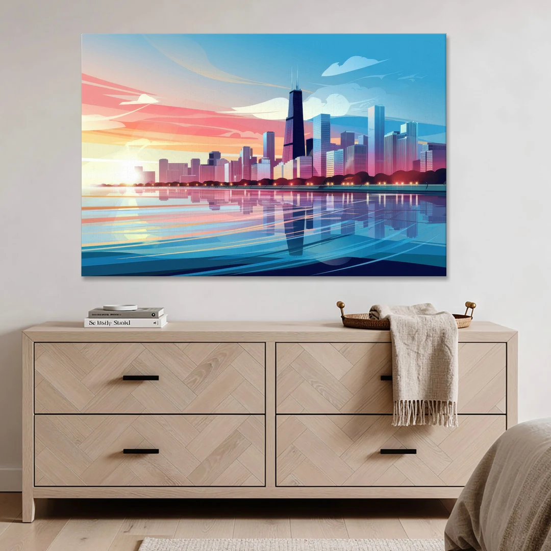 Chicago Skyline At Sunset - Canvas Wall Art - Coffee Table - 60x40