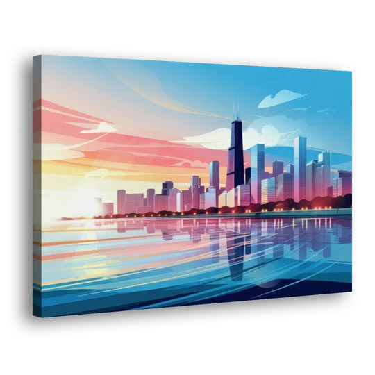 Chicago Skyline At Sunset - Canvas Wall Art - Side