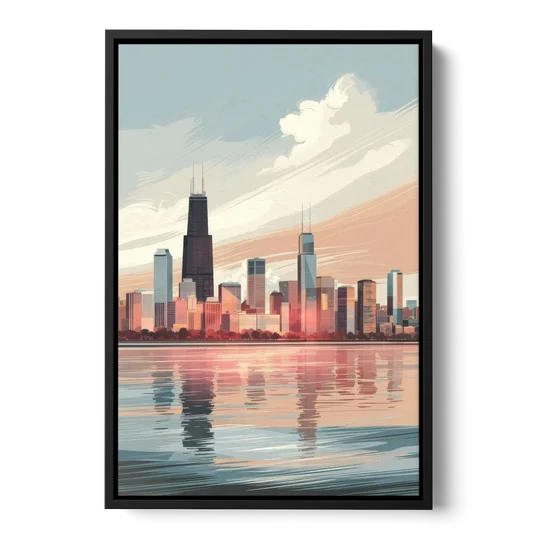 Chicago Skyline from Lake Michigan - Black Framed Canvas Wall Art - Front