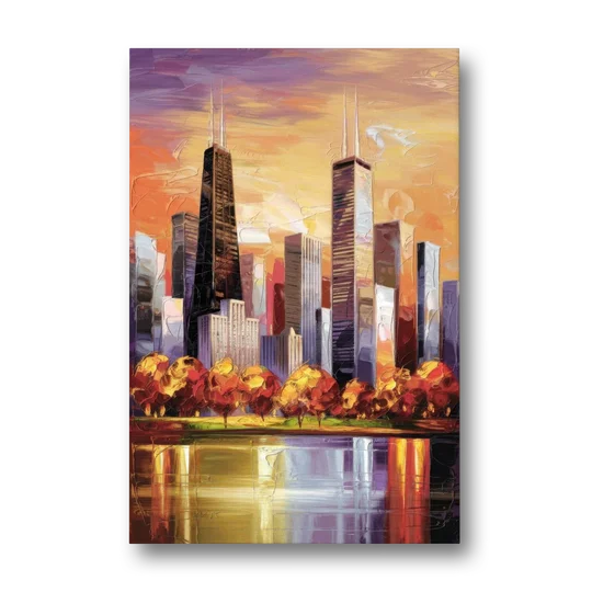 Chicago Skyline in Autumn - Canvas Wall Art - Front