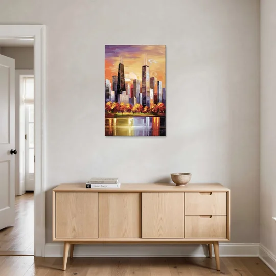 Chicago Skyline in Autumn - Canvas Wall Art - Coffee Table - 24x36