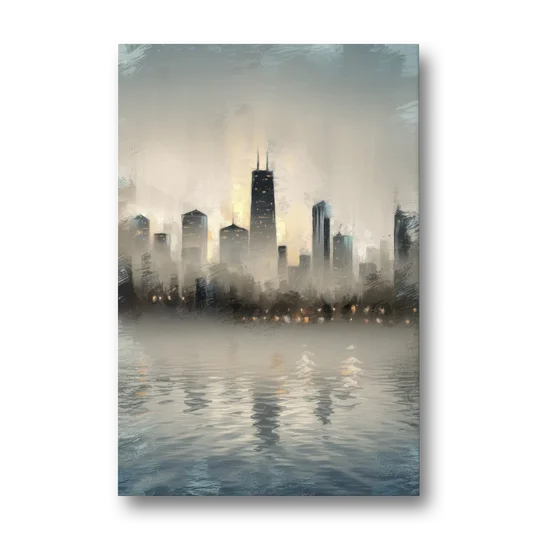 Chicago Skyline in Fog - Canvas Wall Art - Front