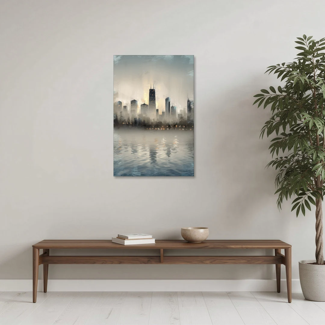 Chicago Skyline in Fog - Canvas Wall Art - Coffee Table - 24x36