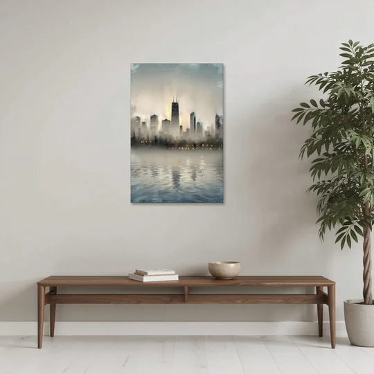 Chicago Skyline in Fog - Canvas Wall Art - Coffee Table - 24x36