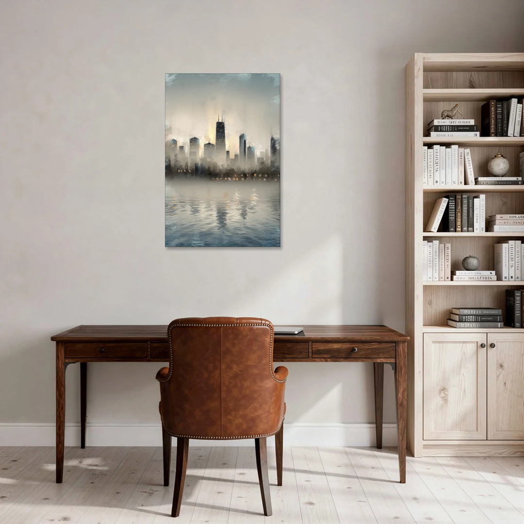 Chicago Skyline in Fog - Canvas Wall Art - Office - 24x36