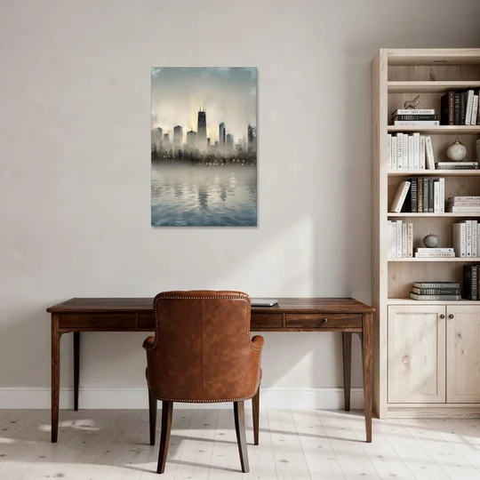 Chicago Skyline in Fog - Canvas Wall Art - Office - 24x36