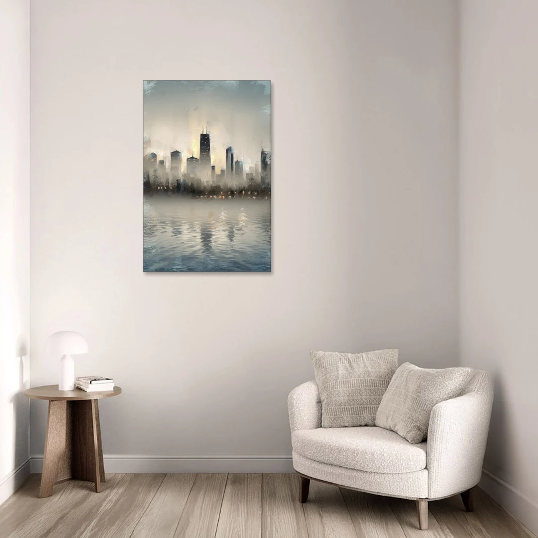 Chicago Skyline in Fog - Canvas Wall Art - Sofa - 24x36