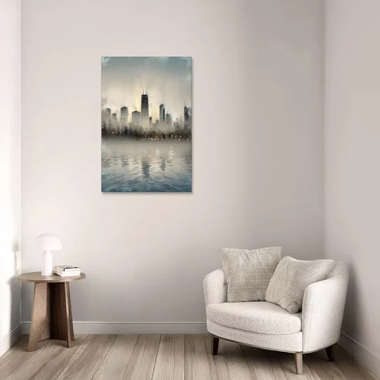 Chicago Skyline in Fog - Canvas Wall Art - Sofa - 24x36