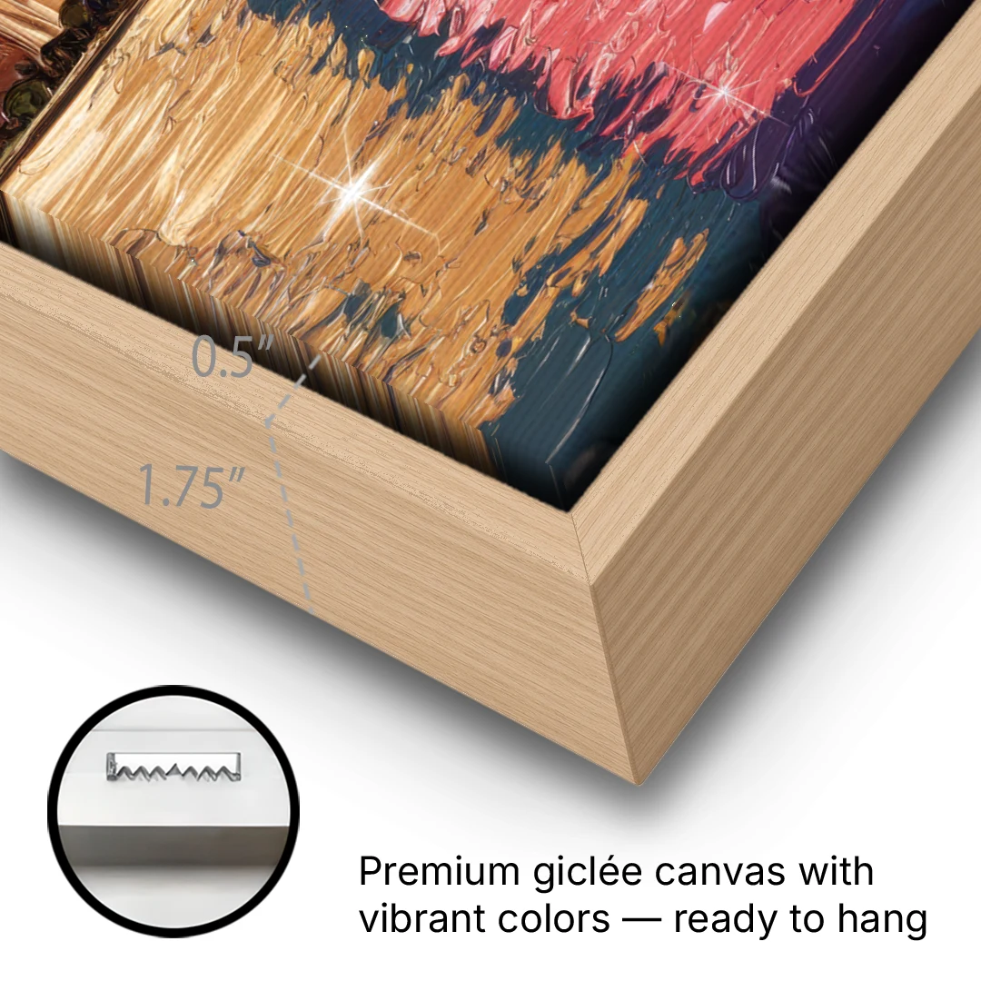 Chicago Skyline Reflections - Oak Framed Canvas Wall Art - Gallery Wrap Corner
