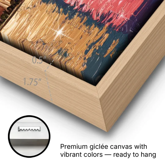 Chicago Skyline Reflections - Oak Framed Canvas Wall Art - Gallery Wrap Corner