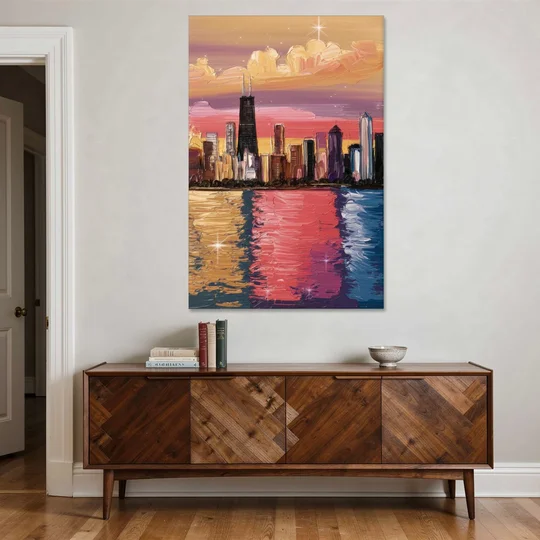 Chicago Skyline Reflections - Canvas Wall Art - Coffee Table - 40x60